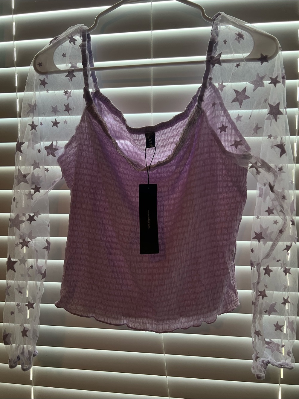 Allegra K Lavender Crinkle Tank with Cream Trim